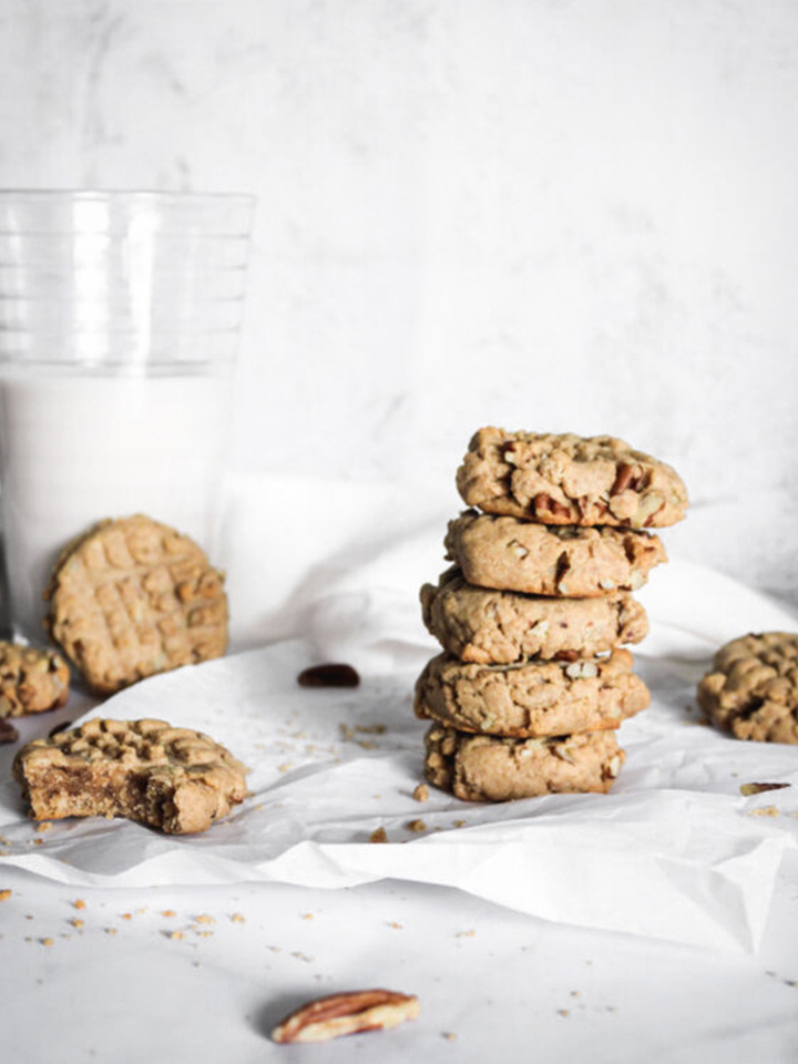 Vegan Peanut Butter Cookies with Whole Wheat and Pecans refined sugar free