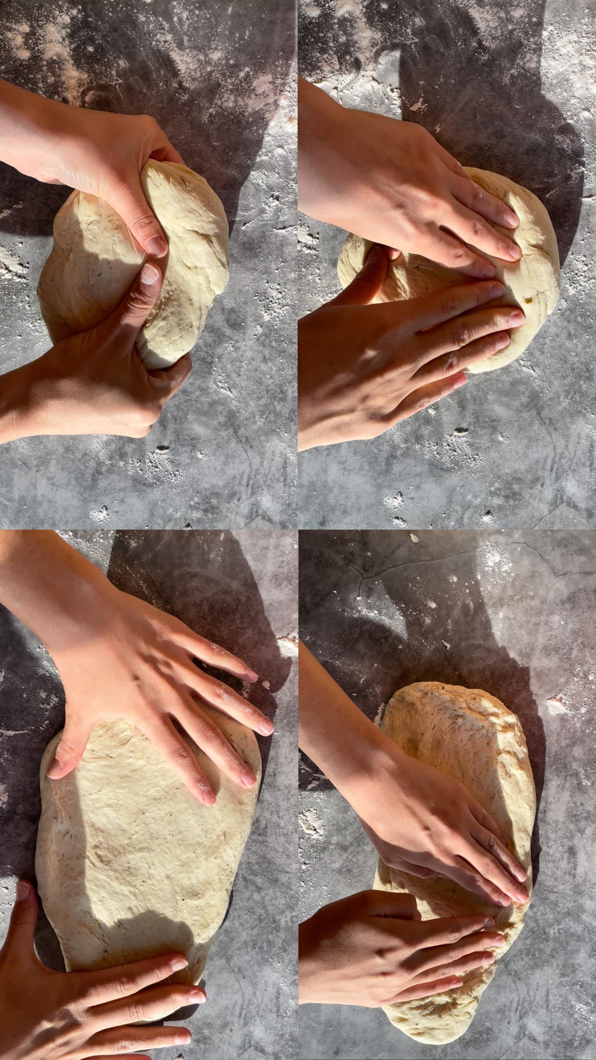 hands showing how to stretch pizza dough step by step