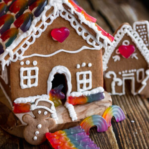vegan rainbow gingerbread house