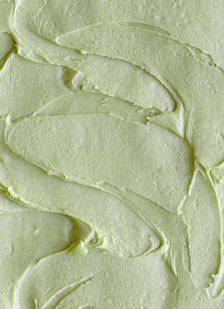vegan matcha buttercream frosting spread out